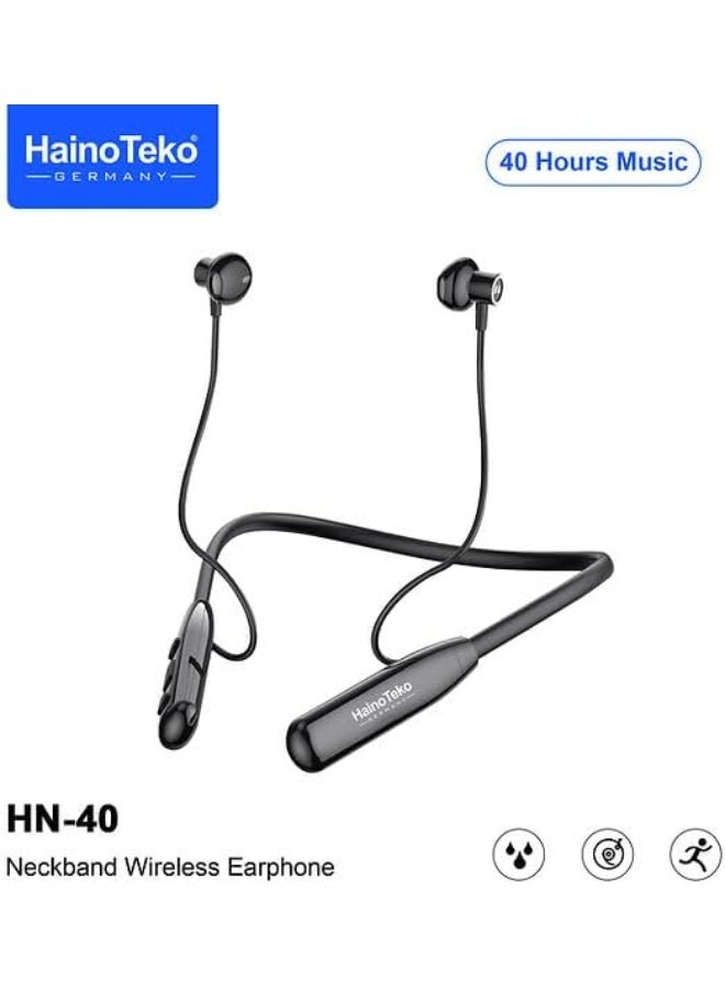 HainoTeko Germany Haino Teko HN40 Neckband Wireless Earphone With Super Clear Mic and High Bass Sound Quality Black - Image 3