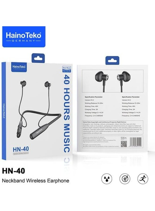 HainoTeko Germany Haino Teko HN40 Neckband Wireless Earphone With Super Clear Mic and High Bass Sound Quality Black - Image 2