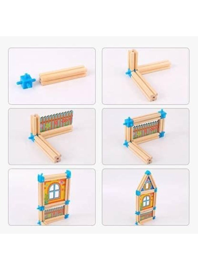 UV Enterprises Wooden Construction Building Blocks Set for Kids, Castle & House Building Bricks, Educational Montessori Learning Toy, Preschool Creative Building Game for Boys & Girls - Image 4