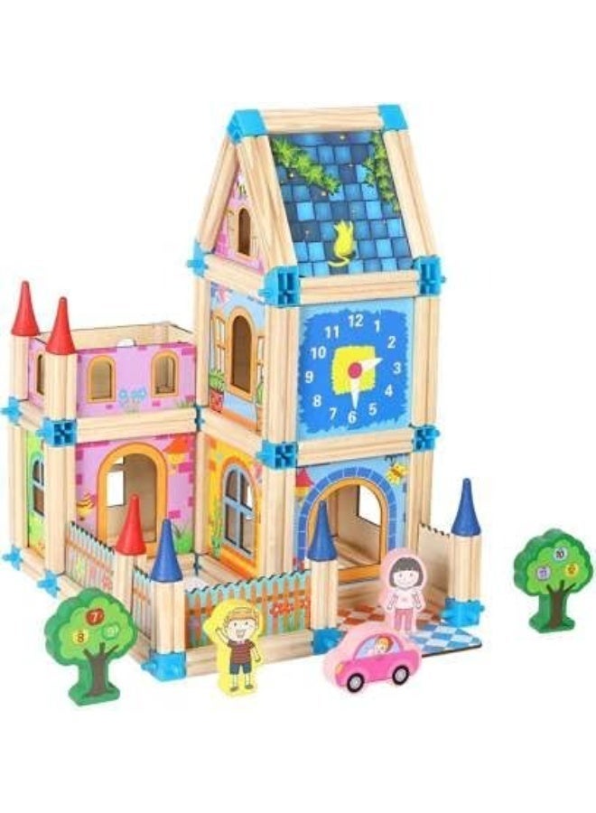 UV Enterprises Wooden Construction Building Blocks Set for Kids, Castle & House Building Bricks, Educational Montessori Learning Toy, Preschool Creative Building Game for Boys & Girls - Image 2