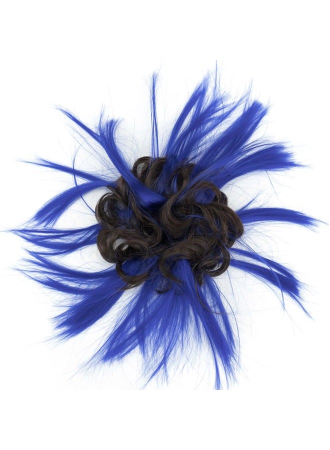 IMISSU 2PCS Messy Hair Bun Piece Updo Fake Scrunchies Extension Wavy Curly Hairpieces Ponytail Chignon Headband for Women Girls (2PCS Brown Blue) - Image 5