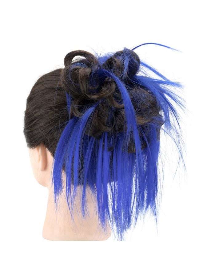 IMISSU 2PCS Messy Hair Bun Piece Updo Fake Scrunchies Extension Wavy Curly Hairpieces Ponytail Chignon Headband for Women Girls (2PCS Brown Blue) - Image 2