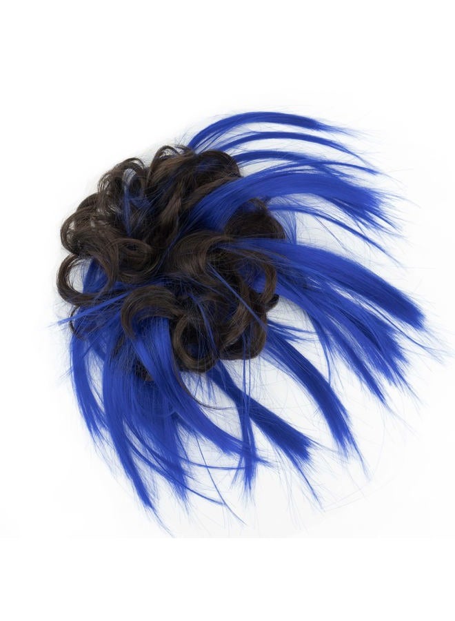 IMISSU 2PCS Messy Hair Bun Piece Updo Fake Scrunchies Extension Wavy Curly Hairpieces Ponytail Chignon Headband for Women Girls (2PCS Brown Blue) - Image 4