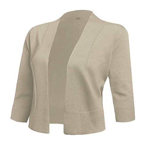 AAMILIFE Women's 3/4 Sleeve Cropped Cardigans Sweaters Jackets Open Front Short Shrugs for Dresses (Medium, Apricot) - Image 1