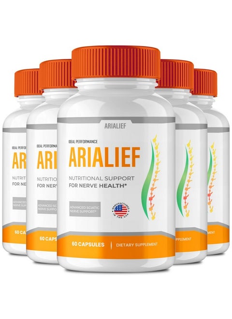 IDEAL PERFORMANCE Arialief Capsules for Sciatica, Arialief Nutritional Support for Nerve Health, Arialief Sciatica Capsules, Arialief Primepalm Supplement Pills, Aria LIEF Vitamin Reviews (5 Pack)