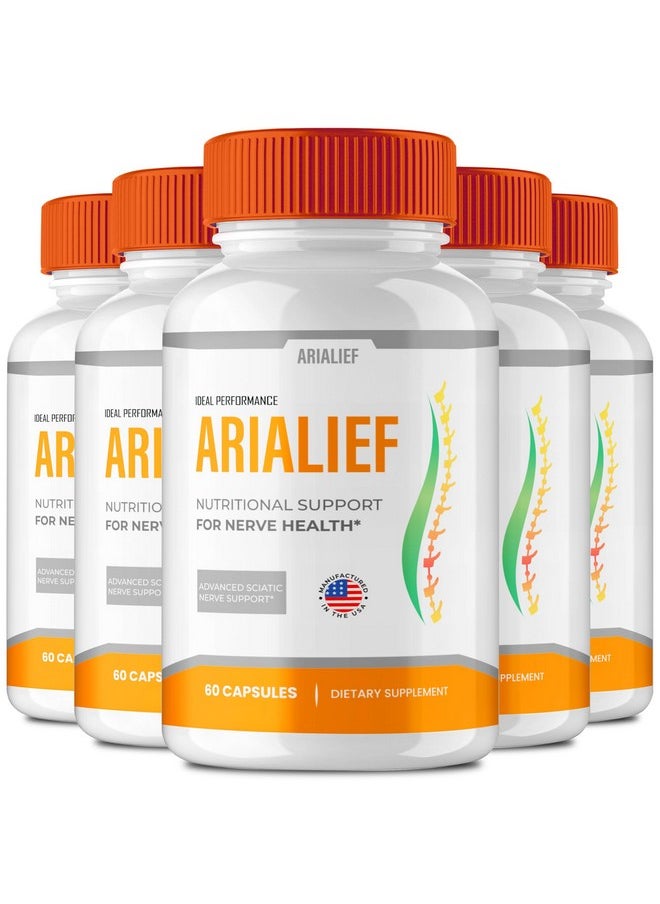 IDEAL PERFORMANCE Arialief Capsules for Sciatica, Arialief Nutritional Support for Nerve Health, Arialief Sciatica Capsules, Arialief Primepalm Supplement Pills, Aria LIEF Vitamin Reviews (5 Pack)