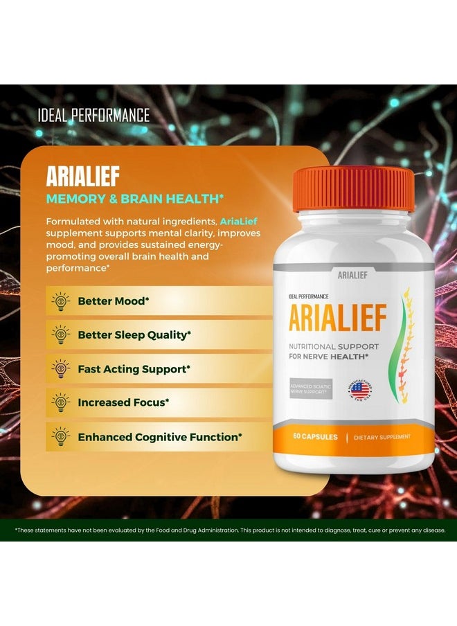 IDEAL PERFORMANCE Arialief Capsules for Sciatica, Arialief Nutritional Support for Nerve Health, Arialief Sciatica Capsules, Arialief Primepalm Supplement Pills, Aria LIEF Vitamin Reviews (5 Pack)