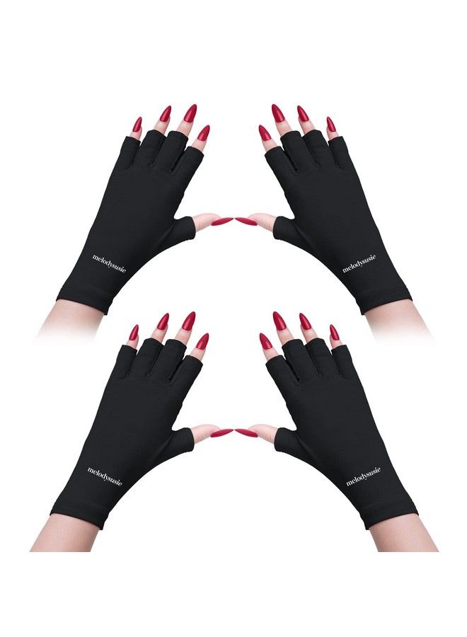 MelodySusie Uv Gloves For Gel Nail Lamp Professional Upf50+ Protection Gloves For Manicures Nail Art Skin Care Fingerless Anti Glove Protect Hands From Harm (Black 2 Pack)  - Image 1