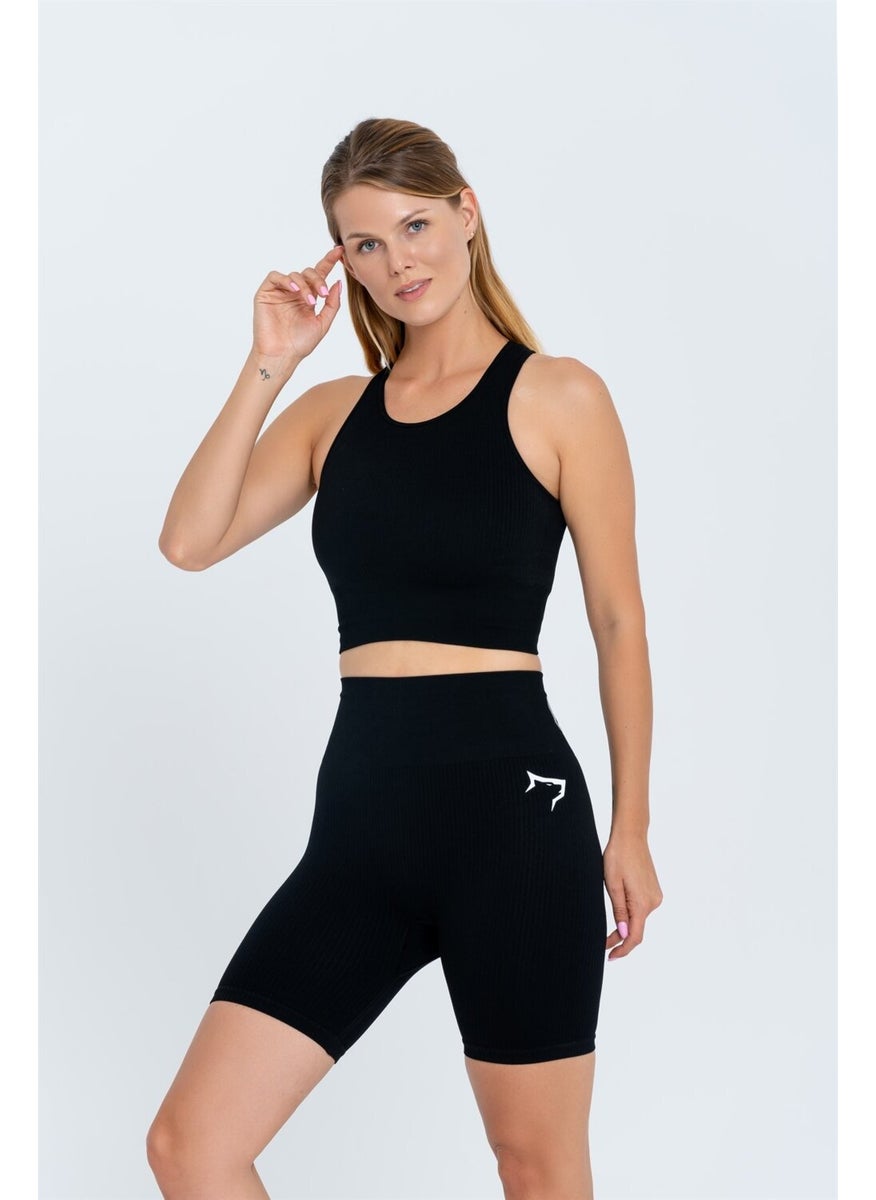 Gymwolves Women's Sports Shorts | Black | Seamless Sports Shorts | Corduroy |  - Image 1