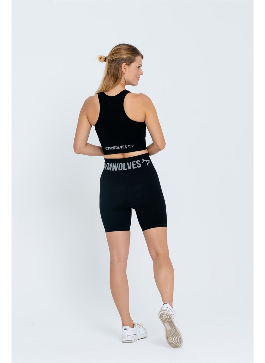 Gymwolves Women's Sports Shorts | Black | Seamless Sports Shorts | Corduroy |  - Image 4