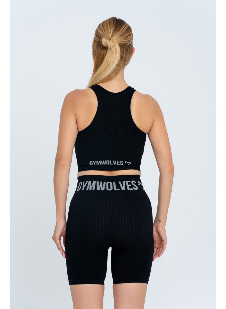 Gymwolves Women's Sports Shorts | Black | Seamless Sports Shorts | Corduroy |  - Image 5