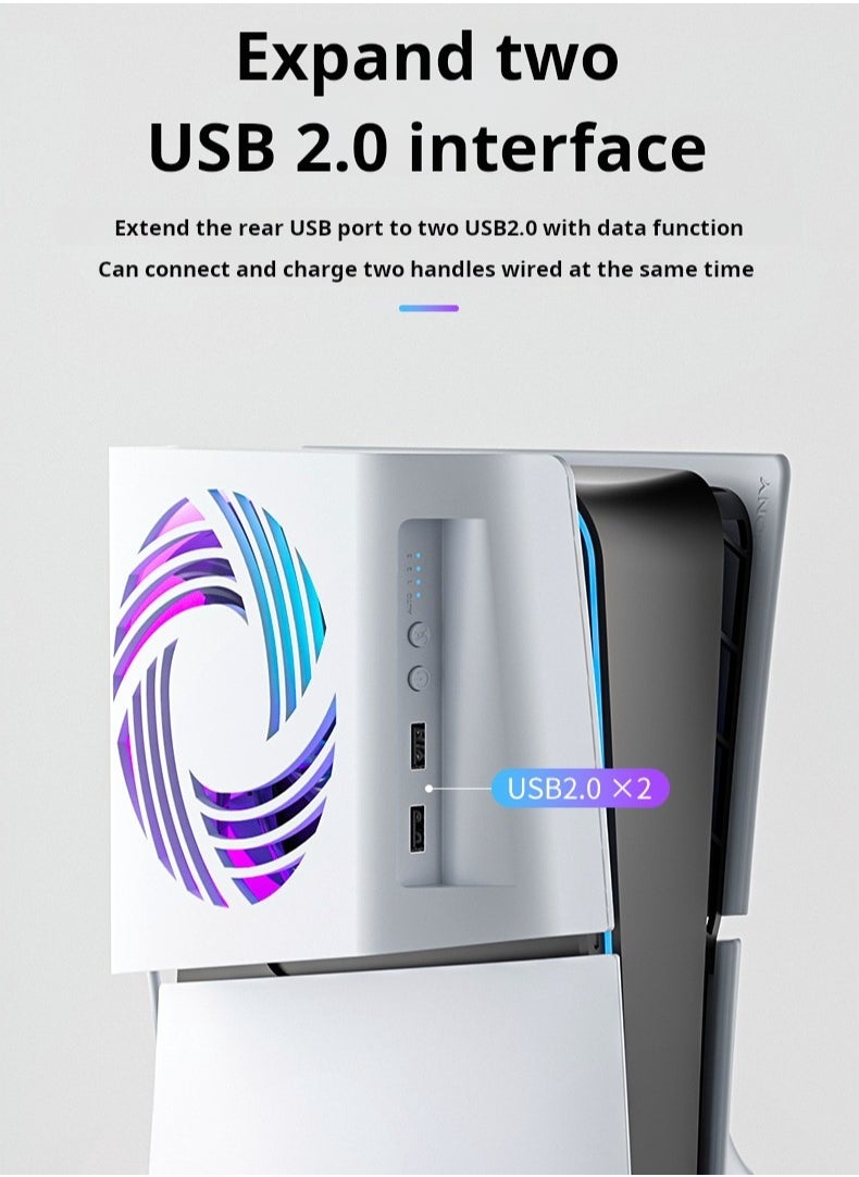 PS5 LED Cooling Fan for PS5 Slim/PS5 with USB Hub, 2024 New Enhanced Performance, 9-Blade RGB ,Quiet Operation,  and Smart Temperature Control