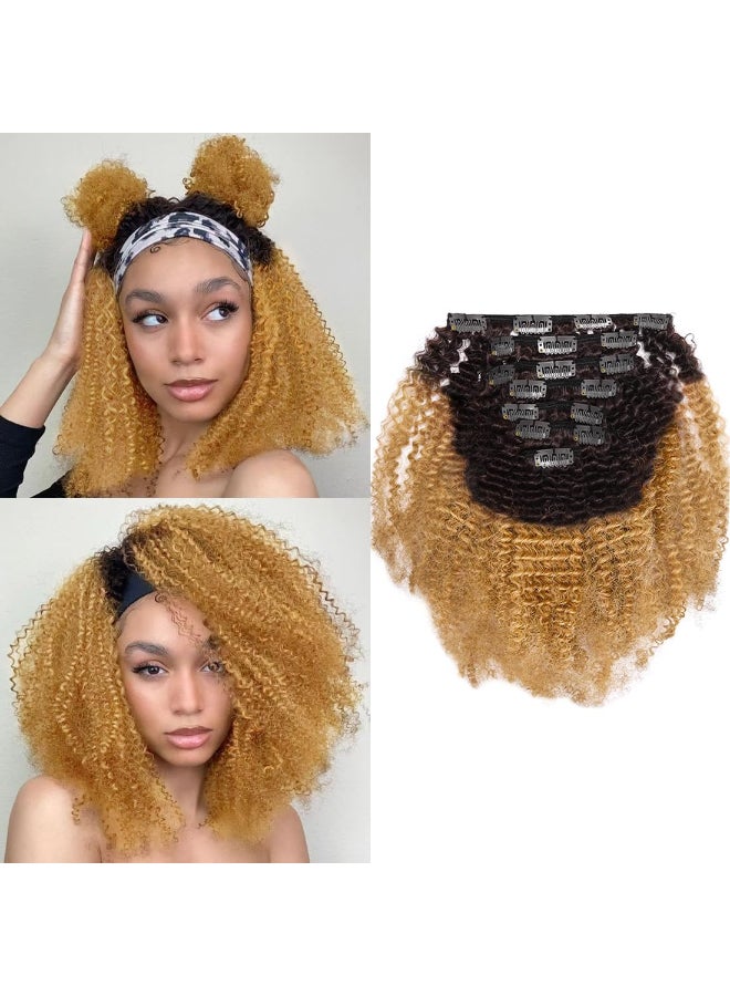 Caliee Virgin Hair Afro Kinky Curly Clip ins Human Hair Extension Brazilian 4A and 4B Curly for African American Black Women Ombre Brown Blonde 120 Gram14 Inch - Image 3