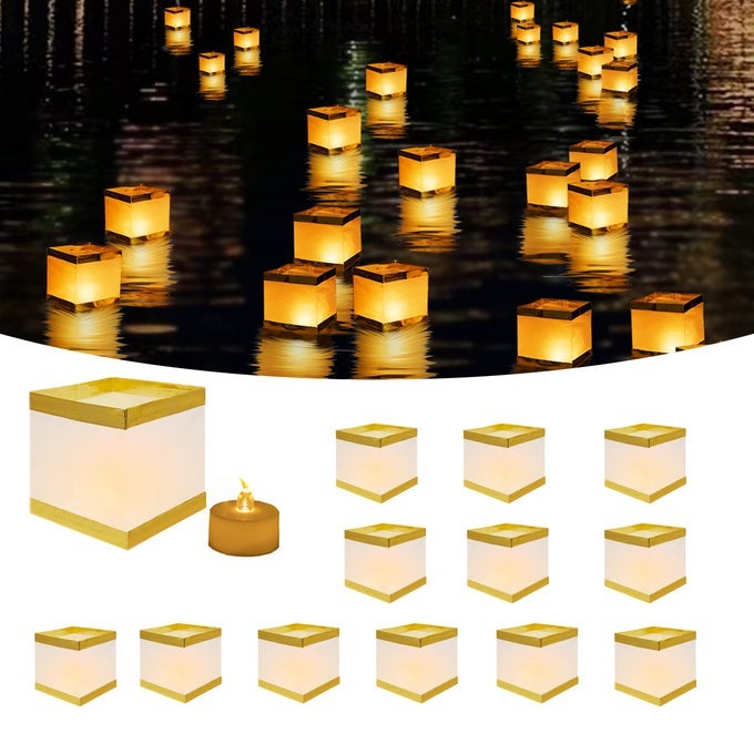 12PACK FLOATING SQUARE LANTERNS WITH LED FLAMELESS CANDLESOUTDOOR LANTERNS DECORATIVE WITH WATERPROOFFLOATING CANDLES FOR POOLRIVERMEMORIALSWEDDINGBARAND PARTIES 12 SQUARE