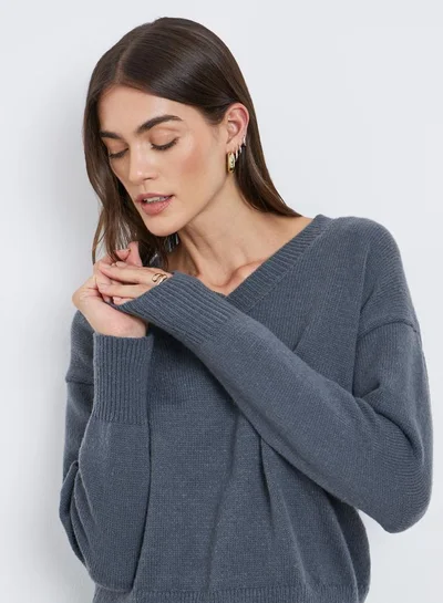 Styli Styli Charcoal V-Neck Relaxed Fit Sweater