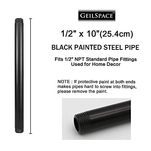 GeilSpace 6 Pack 1/2" × 10" Pre-Cut Black Metal Pipe, Industrial Steel Fits Standard Half Inch Black Threaded Pipes and Fittings - Vintage DIY Industrial Shelving (1/2" × 10") - Image 2