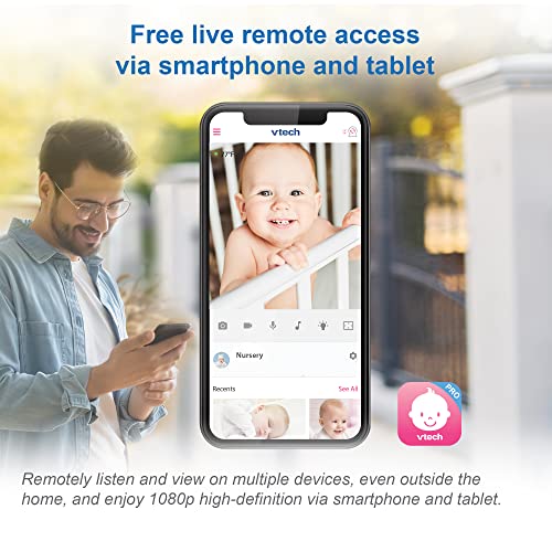 VTech RM9751 Yellow Daisy Smart WiFi Baby Camera iOS Android Enabled 1080p Full HD Privacy Mode Cover Night Light Soothing Sounds Lullabies Twoway IntercomTemperature Sensor Night Vision - Image 3