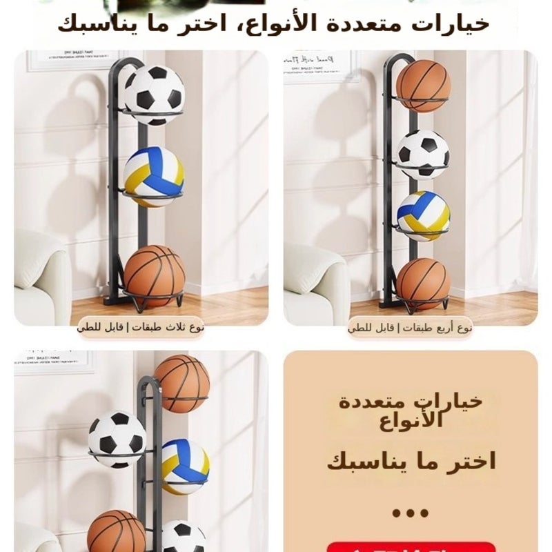 رف تخزين كرة السلة، رف كرة سلة قابل للطي للأرضيات المنزلية، رف تخزين الكرة الطائرة، رف وضع الكرة متعدد الطبقات - Image 4