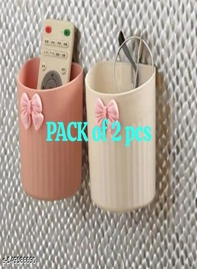 2PIS (White Pink Combo) SELF Adhesive Mobile Holder/Pencil Holder/Remote Holder for Office and Home.(2PIS + Tumbler Holder)/313_KP2598 - Image 2