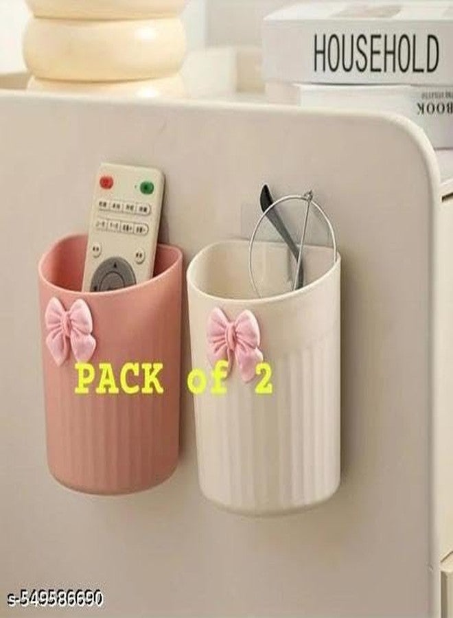 2PIS (White Pink Combo) SELF Adhesive Mobile Holder/Pencil Holder/Remote Holder for Office and Home.(2PIS + Tumbler Holder)/313_KP2598 - Image 5