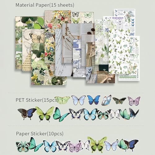yifely Paper Vintage Aesthetic Scrapbook Kit Scrapbooking Supplies Kit with Bullet Junk Journal,Stationery,A6 Grid Notebook with Graph Ruled Page DIY Journaling Gift for (Forest Legend) - Image 5