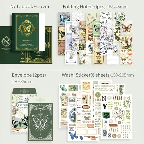 yifely Paper Vintage Aesthetic Scrapbook Kit Scrapbooking Supplies Kit with Bullet Junk Journal,Stationery,A6 Grid Notebook with Graph Ruled Page DIY Journaling Gift for (Forest Legend) - Image 4
