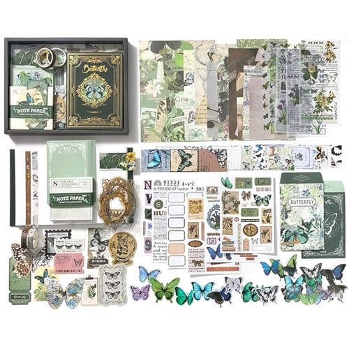yifely Paper Vintage Aesthetic Scrapbook Kit Scrapbooking Supplies Kit with Bullet Junk Journal,Stationery,A6 Grid Notebook with Graph Ruled Page DIY Journaling Gift for (Forest Legend) - Image 2