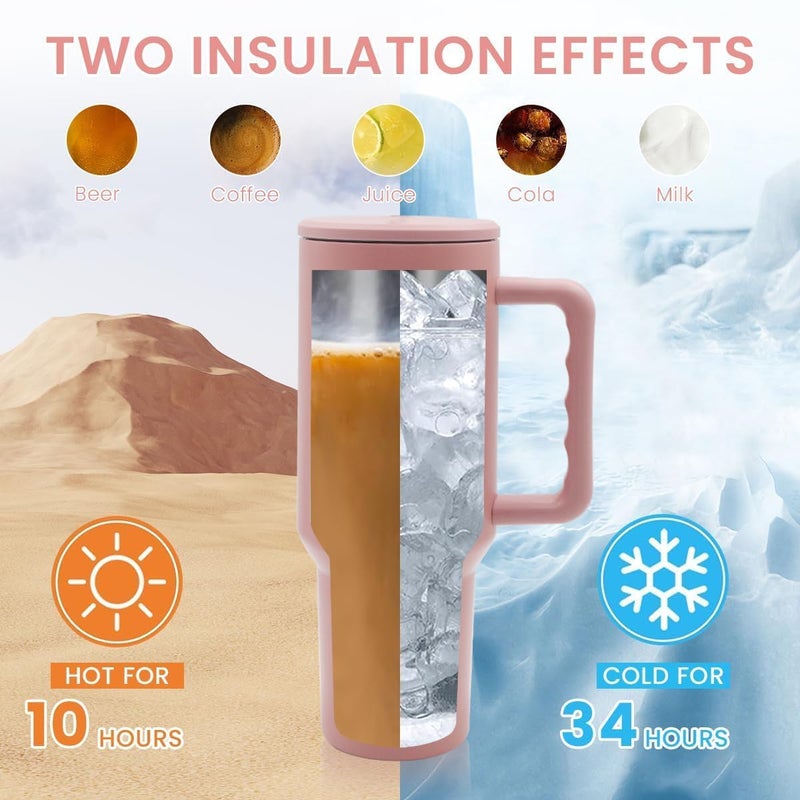 Honbuty Stainless Steel Double Wall Vacuum Insulated Cup Vacuum Insulated Coffee Tumbler 100 Leak Proof Mug Cupholder FriendlyKeeps Water ColdEasy to Clean Pink 1200 ml - Image 5