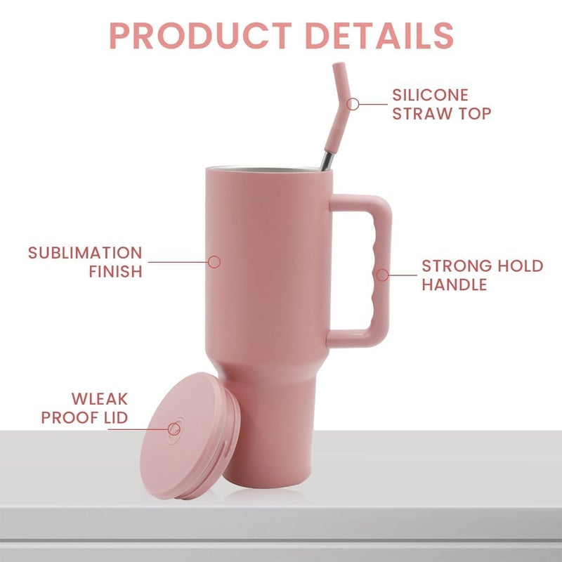 Honbuty Stainless Steel Double Wall Vacuum Insulated Cup Vacuum Insulated Coffee Tumbler 100 Leak Proof Mug Cupholder FriendlyKeeps Water ColdEasy to Clean Pink 1200 ml - Image 3