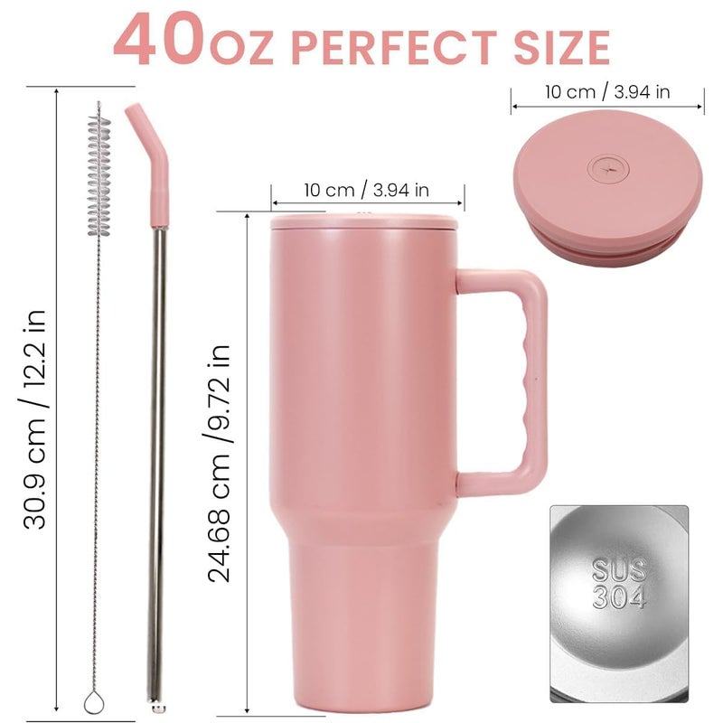 Honbuty Stainless Steel Double Wall Vacuum Insulated Cup Vacuum Insulated Coffee Tumbler 100 Leak Proof Mug Cupholder FriendlyKeeps Water ColdEasy to Clean Pink 1200 ml - Image 2