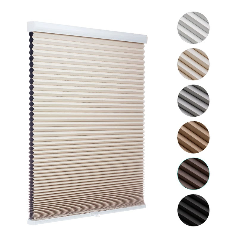 MYshade Blackout Cordless Cellular Shades Honeycomb Shade for Indoor Windows Room Darkening Blinds for Home Office Pull Down Window Shades Easy to Install 27 inch Wide H50 Beige Pleated Shade