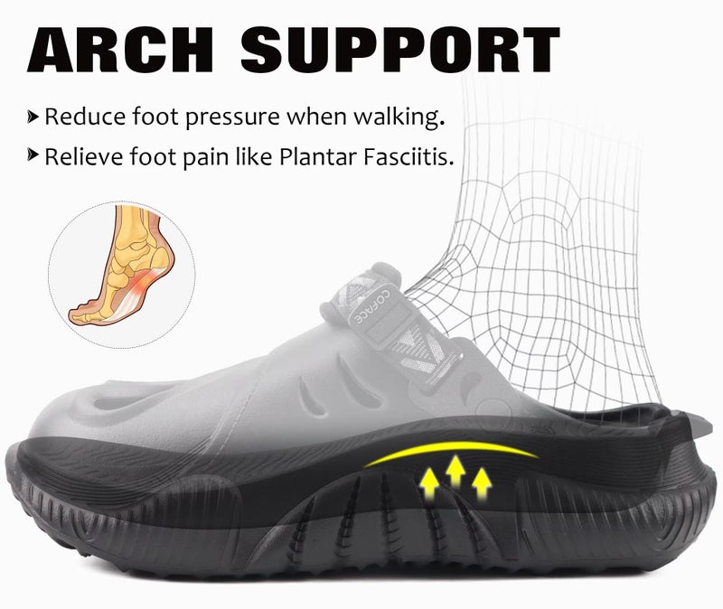 COFACE Mens Recovery Clogs Comfortable Walking Athletic Cushioned Slides Sandals Sport Casual Orthopedic Memory Foam Mules Summer Slip On Outdoor Slippers Plantar Fasciitis Arch Support Black Size 12 - Image 3