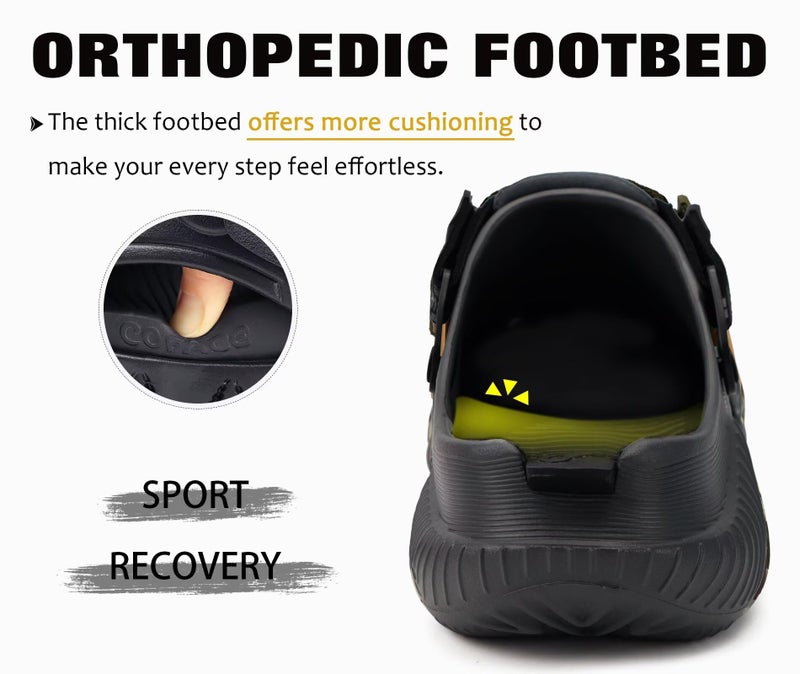 COFACE Mens Recovery Clogs Comfortable Walking Athletic Cushioned Slides Sandals Sport Casual Orthopedic Memory Foam Mules Summer Slip On Outdoor Slippers Plantar Fasciitis Arch Support Black Size 12 - Image 4