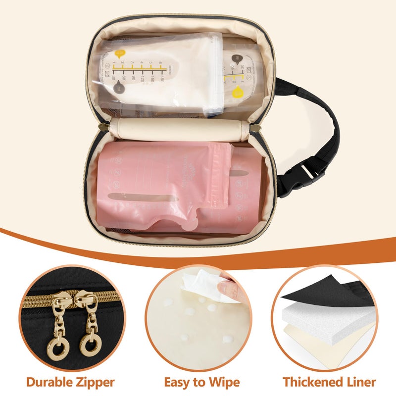 Damero Breastmilk Cooler Bag with 4 Ice Packs -Breastmilk Cooler Travel Bag Organizer with Detachable Buckle Handle for Daycare and Breastfeeding Mom,Black - Image 2