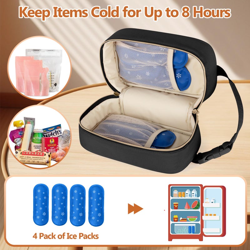 Damero Breastmilk Cooler Bag with 4 Ice Packs -Breastmilk Cooler Travel Bag Organizer with Detachable Buckle Handle for Daycare and Breastfeeding Mom,Black - Image 3