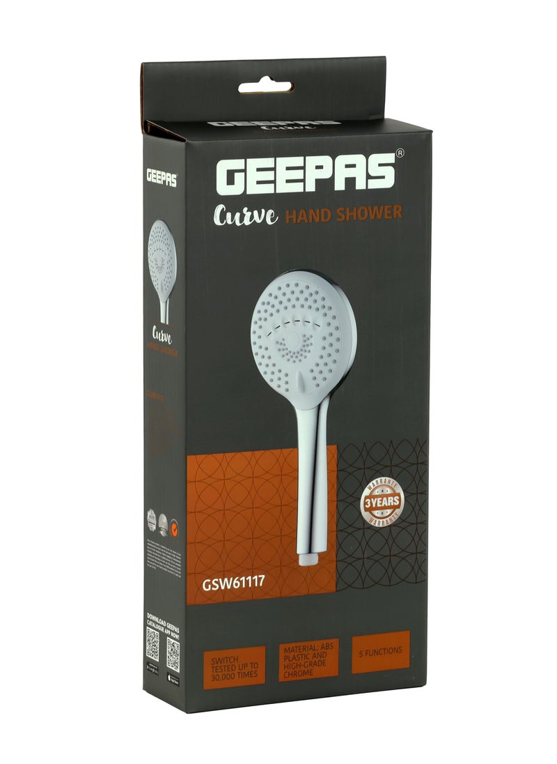 GEEPAS - Curve Hand Shower 12CM Diameter, 5 Functions, Easy to use, Dial to change the functions, High Quality Material Bathroom Shower Head, Chrome Plated - Image 1