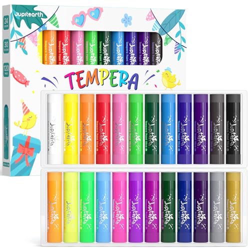 JUPITEARTH 24 Colors Tempera Paint Sticks with 120 PDF Coloring Pages and 30 Stickers Quick Drying Smooth NonToxic and Washable Paint Sticks for Kids Drawing on Pumpkin Wood Rock Glass - Image 1