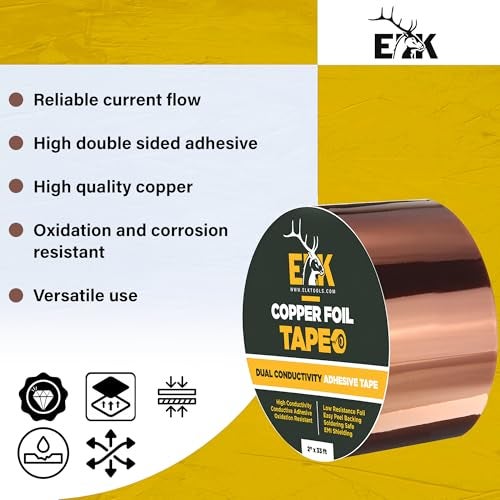 ELK Copper Foil Tape - 2” x 33ft - with Conductive Adhesive for Guitar, Crafts, Electrical Repairs and Grounding - Conductive Copper Tape - Image 2