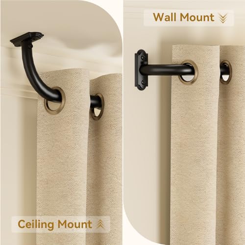 YaFex Wrap Around Blackout Curtain Rods 48-114 Inch, 1 Inch Heavy Duty Curtain Rods for Windows, French Return Curtain Rod for Room Darkening in Bedroom and Living Room, Easy to Install - Image 5