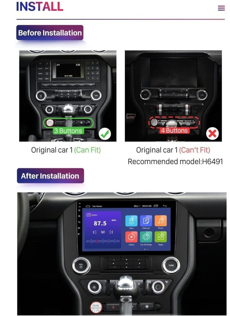 SHEZA STAR - Android Screen For Ford Mustang 2015 To 2019 4GB RAM 64GB Memory Support Apple Carplay Android Auto Full HD Touch Screen 9 Inch built In Bluetooth USB Radio WiFi Play Store Backup Camera included - Image 1