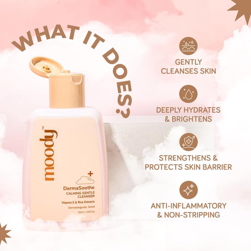 Moody Derma Soothe Barrier Repairing Face Wash Cleanser With Ceramide Vitamin E  Rice Extract  Face Wash For Combination Skin  Sensitive Skin Face Wash  Glowing Skin  Suitable For All Skin 120 ml - Image 2