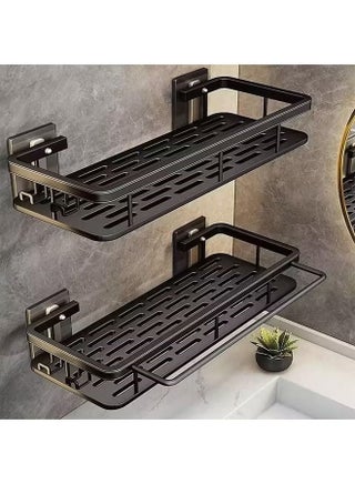 Aluminum Shower Caddy, Adhesive Shower Shelves, 2-Pack With Hooks and Rod for Towels, No Drill Wall Mount Rustproof Premium Organizer for Bathroom, Kitchen (Black) - pzsku/Z2DFF6F5ADB2AA5DBD0F2Z/45/_/1736587494/069b8042-666b-4784-9699-17993ac5387b