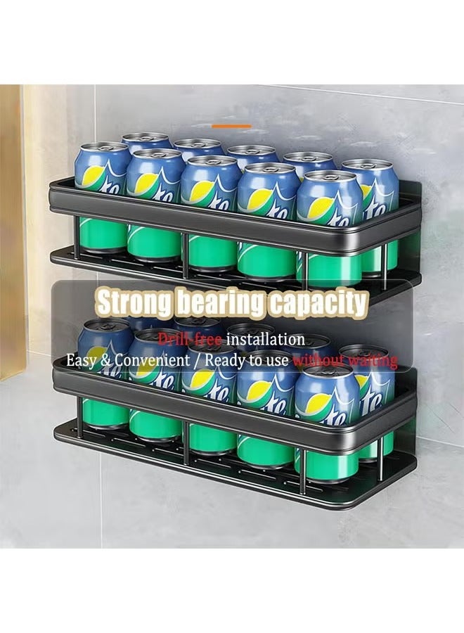 Aluminum Shower Caddy, Adhesive Shower Shelves, 2-Pack With Hooks and Rod for Towels, No Drill Wall Mount Rustproof Premium Organizer for Bathroom, Kitchen (Black)