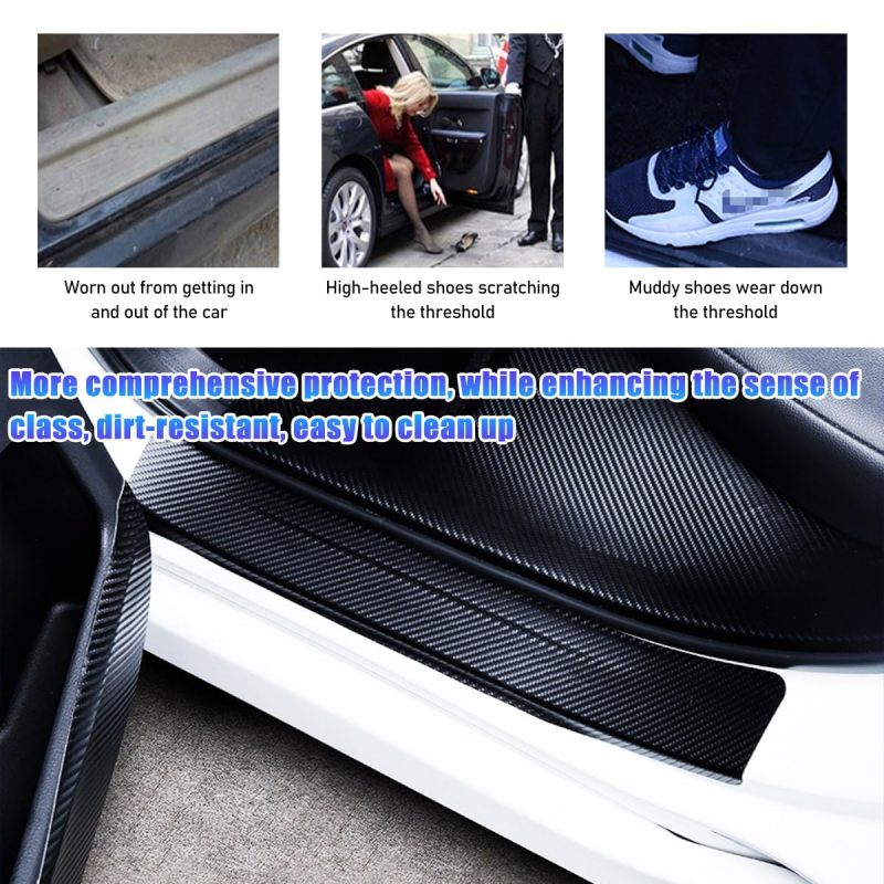 Car Door Sill Protector 4pcs Carbon Fiber Anti-Scratch - Universal Door Sill Guard for Vehicle Auto Accessories - Image 5