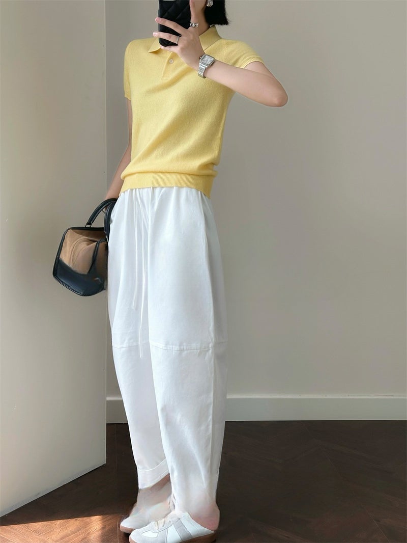 Loose Short Polo Collar Wool Knitted Short-Sleeved Women'S 2025 Thin Shirt Collar Half-Sleeved T-Shirt - Image 3