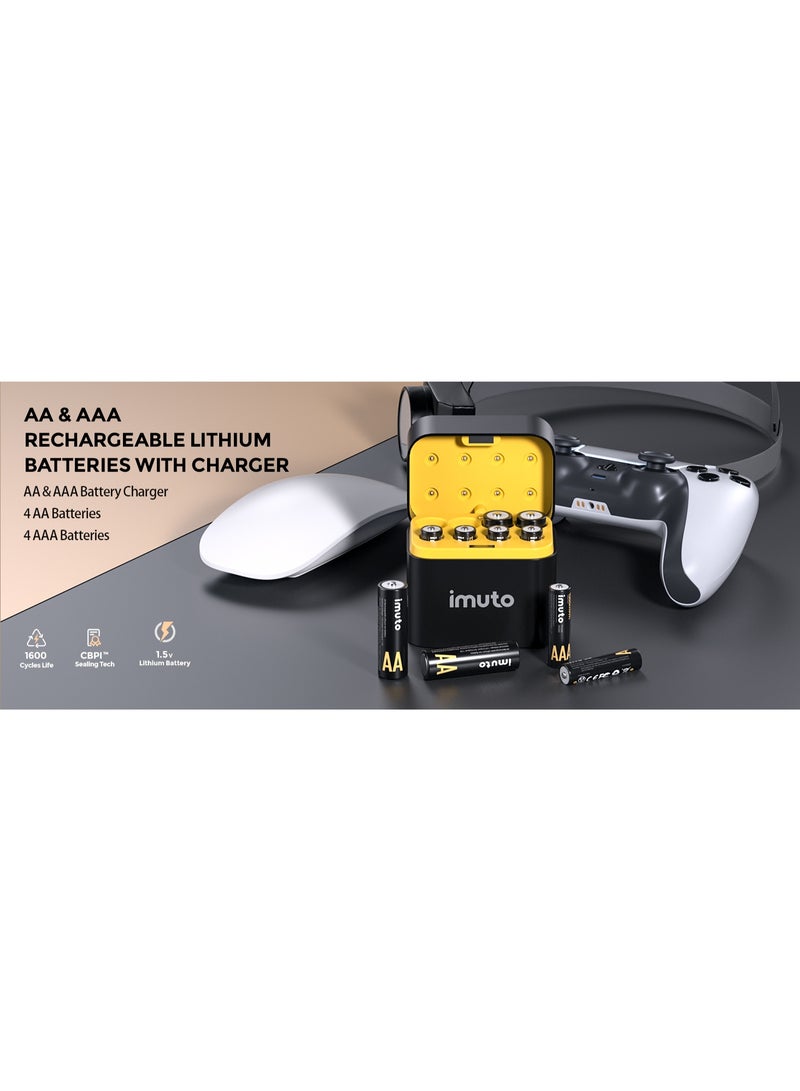 TF-CD-010CE Rechargeable AA & AAA Lithium Battery Set with Smart Charging Storage Case – 8 Pack 1.5V Long Lasting Batteries Fast Charging USB Type-C Battery Kit with 4 AA and 4 AAA Rechargeable Batteries for Cameras, Game Controllers, Remote Controls, Toys, Flashlights, and Home Electronics - Image 2