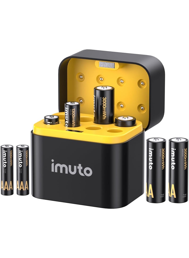 TF-CD-010CE Rechargeable AA & AAA Lithium Battery Set with Smart Charging Storage Case – 8 Pack 1.5V Long Lasting Batteries Fast Charging USB Type-C Battery Kit with 4 AA and 4 AAA Rechargeable Batteries for Cameras, Game Controllers, Remote Controls, Toys, Flashlights, and Home Electronics - Image 1