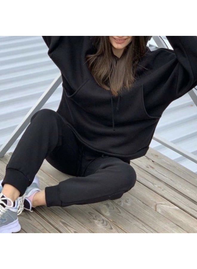 Fixmatti Women Hoodies Tracksuit Long Sleeve Sweatshirts Jogger Pant 2 Piece Outfits, Hoodie-black, M - Image 3