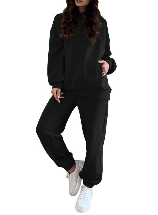 Fixmatti Women Hoodies Tracksuit Long Sleeve Sweatshirts Jogger Pant 2 Piece Outfits, Hoodie-black, M - Image 1