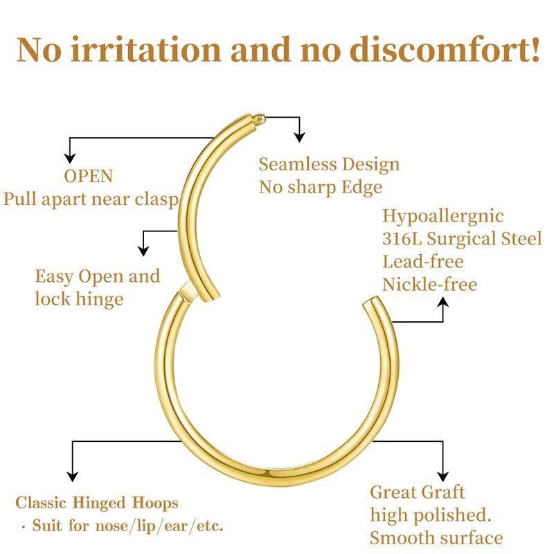 Poxtex Septum Clicker Rings 16g 316L Surgical Steel Nose Rings Piercings for Women Men Helix Piercing Jewelry Conch Hypoallergenic Dainty Hoop Earring Pack - Image 2